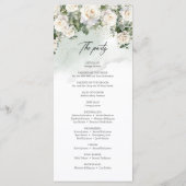 Romantische boho witte rozen en groen bruiloft programmakaart (Achterkant)
