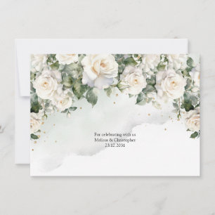 Romantische boho witte rozen en groen & goud bedankkaart