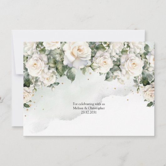 Romantische boho witte rozen en groen & goud bedankkaart (Voorkant)