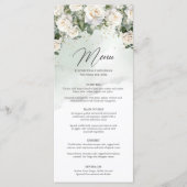 Romantische boho witte rozen en groen gouden diner menu (Voorkant)