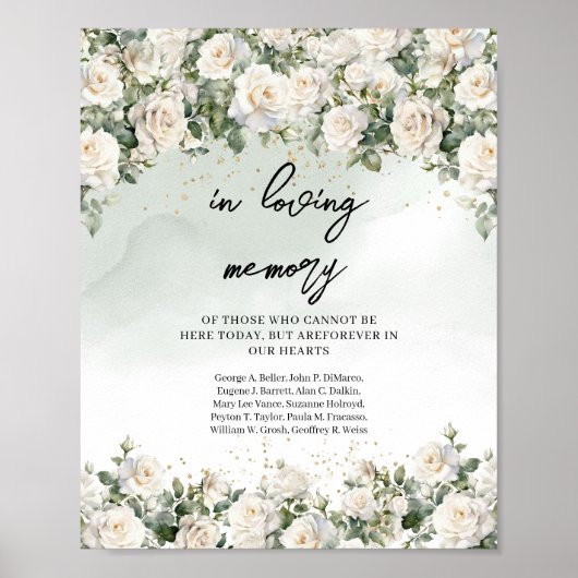 Romantische boho witte rozen groen In liefdevolle  Poster (Voorkant)