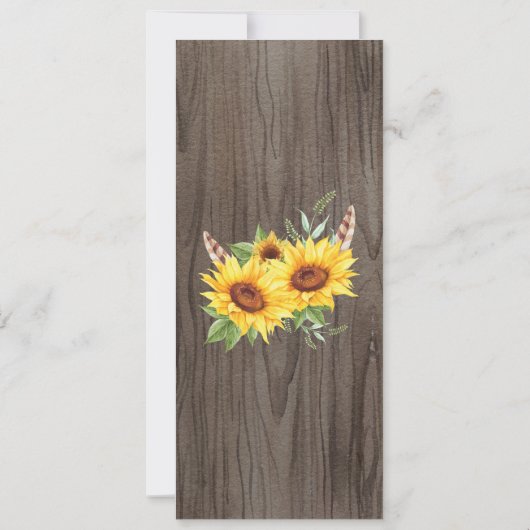 Romantische Boho Zonnebloemen Bruiloft Menu Kaart (Achterkant)