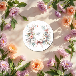 Romantische Boog Bloem Baby Shower Monogram Ronde Sticker