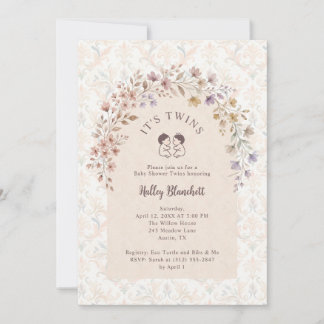 Romantische Boog Bloemige Tweeling Baby Shower LPM Notitiekaartje