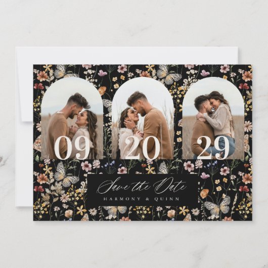 Romantische Boog Wilde Bloem Bewaar de Datum Foto Save The Date (Voorkant)