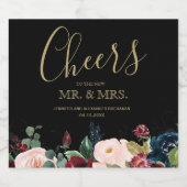 Romantische bordeaux, roze, blauw en zwart spranke sparkling wijnetiket (Enkel label)