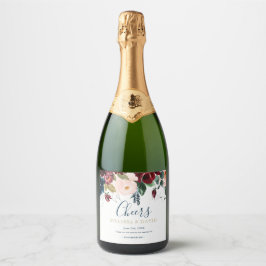 Romantische bordeaux, roze, blauw en zwart spranke sparkling wijnetiket