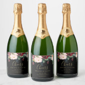 Romantische bordeaux, roze, blauw en zwart spranke sparkling wijnetiket (Flessen)