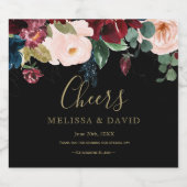 Romantische bordeaux, roze, blauw en zwart spranke sparkling wijnetiket (Enkel label)