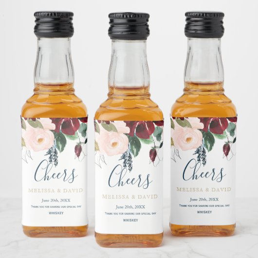 Romantische bordeaux, roze en midnight blue labels likeurfles etiket (Flessen)