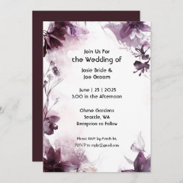 Romantische bordeaux wilde bloem bruiloft uitnodig kaart