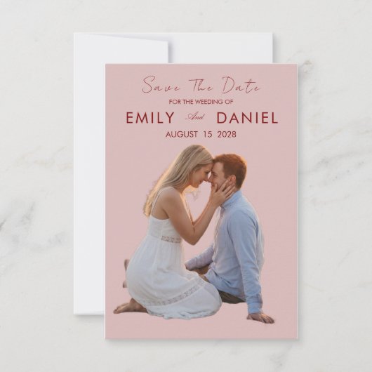 romantische bordeauxkleurige save the date kaart (Voorkant)