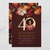 Romantische bordeauxrode bloemige foto 40e verjaar kaart (Voorkant / Achterkant)