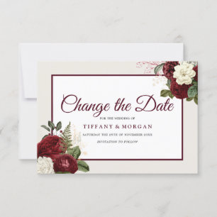 Romantische bordeauxrode bloemige trouwdatum wijzi save the date