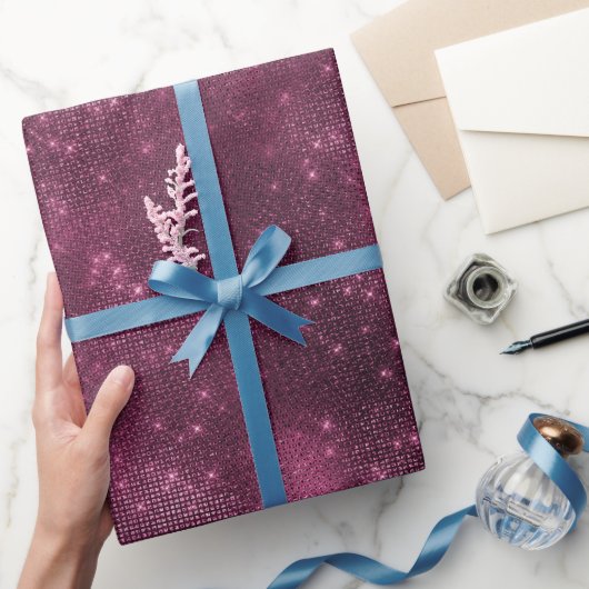Romantische bordeauxrode sprankelende bruiloft cadeaupapier (Geschenken)