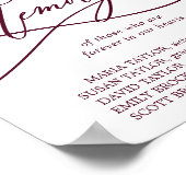 Romantische bordeauxrode tekst trouwkaart In liefd Poster (Hoek)