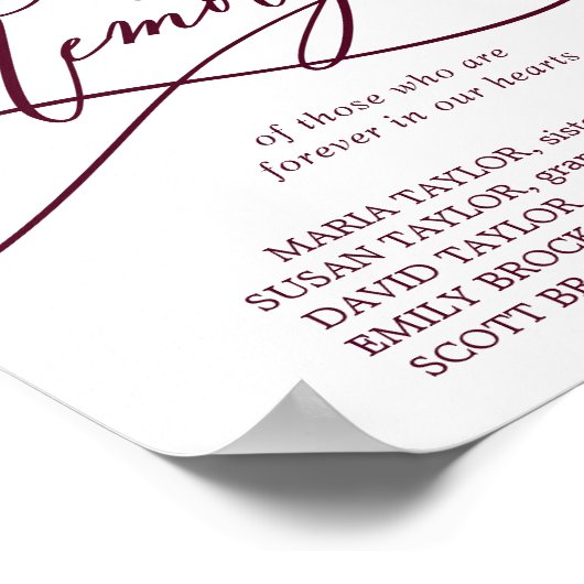 Romantische bordeauxrode tekst trouwkaart ter nage poster (Hoek)