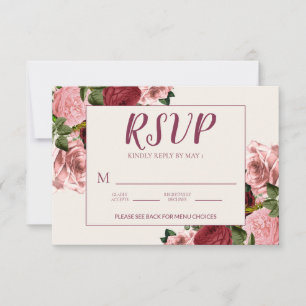 Romantische bordeauxroze roze bloemen bruiloft RSVP kaartje