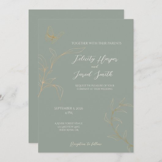 Romantische bos bruiloft uitnodiging (Voorkant / Achterkant)