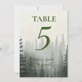 Romantische bosbomen waarvan het WEDDING Table Num Bedankkaart (Voorkant)