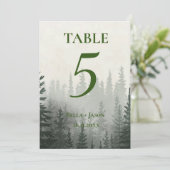 Romantische bosbomen waarvan het WEDDING Table Num Bedankkaart (Staand voorkant)