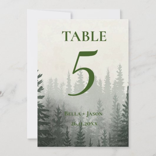 Romantische bosbomen waarvan het WEDDING Table Num Bedankkaart (Achterkant)