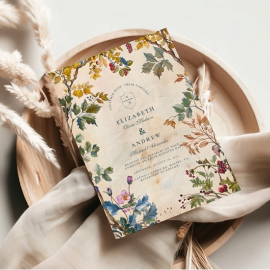 Romantische bosbruiloft met blad kaart