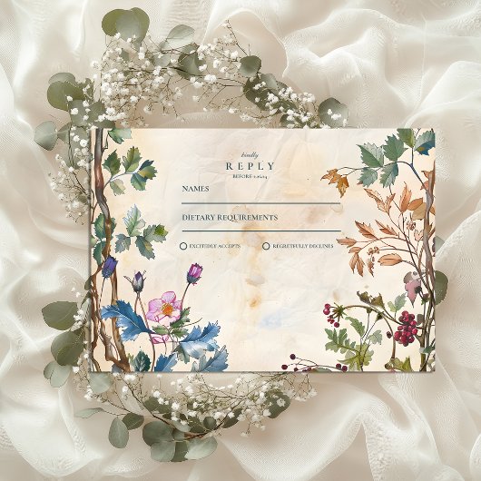 Romantische bosbruiloft met blad RSVP kaartje