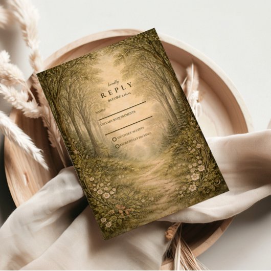 Romantische bosbruiloft RSVP kaartje