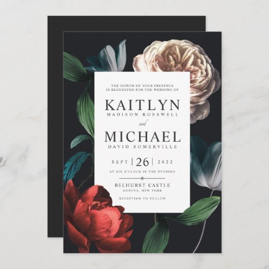 Romantische Botanic Wedding Invitation Set No.01 Kaart (Voorkant / Achterkant)