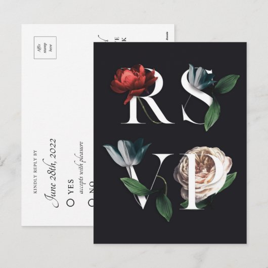 Romantische Botanic Wedding RSVP Briefkaart V 01 (Voorkant / Achterkant)