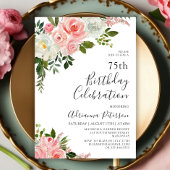 Romantische Botanische Blush Roos Bloem 75ste Verj Kaart