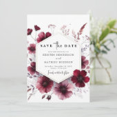 Romantische botanische Bourgondische bruiloft Save The Date (Staand voorkant)