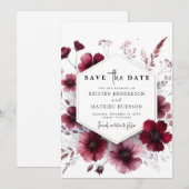 Romantische botanische Bourgondische bruiloft Save The Date (Voorkant / Achterkant)
