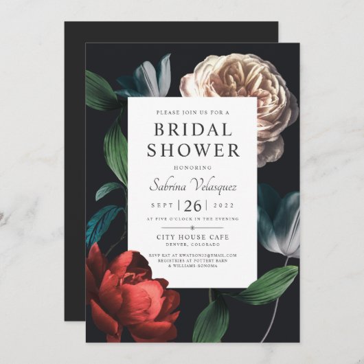 Romantische Botanische Bruids Douche Uitnodiging V (Voorkant / Achterkant)