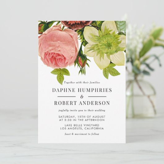 Romantische  botanische bruiloft kaart (Staand voorkant)