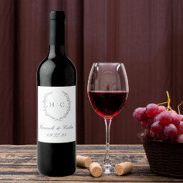 Romantische Botanische Crest Bruiloft Wijn Etiket