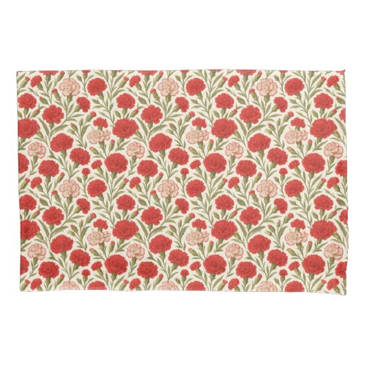 Romantische Botanische Rode Anjer Bloemen Kussensloop (Voorkant)
