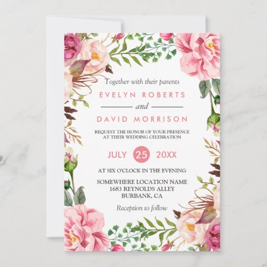 Romantische botanische roze finale feestdag kaart (Voorkant)