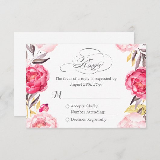 Romantische botanische Rozen Floral Swash RSVP (Voorkant / Achterkant)