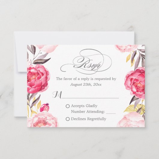 Romantische botanische Rozen Floral Swash RSVP Kaartje (Voorkant)