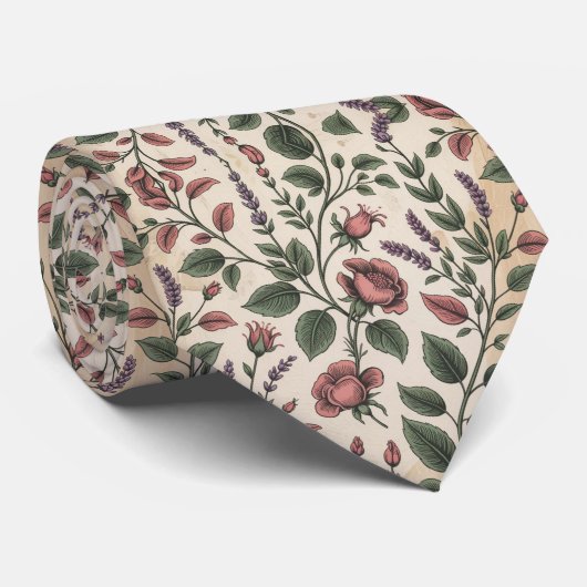 Romantische Botanische Rozen Stropdas (Opgerold)