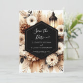 Romantische botanische rustieke bruiloft save the date (Staand voorkant)