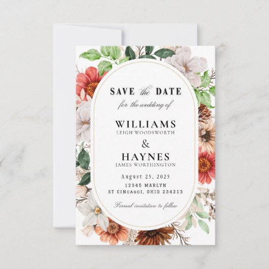 Romantische Botanische Trouwkaart Save The Date (Voorkant)