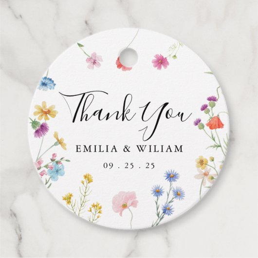 Romantische Botanische Wildflower bruiloft Bedankjes Labels (Voorkant)