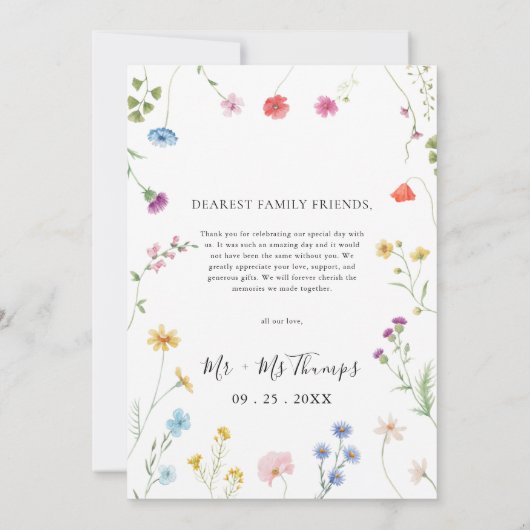 Romantische Botanische Wildflower bruiloft Bedankkaart (Achterkant)