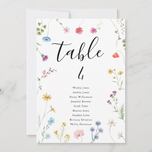 Romantische Botanische Wildflower Trouwtafel Numme Feestdagenkaart (Voorkant)