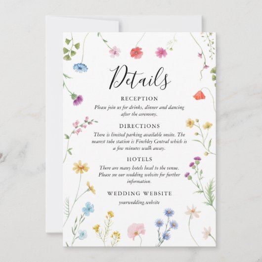 Romantische Botanische Wildflower Wedding Details  Feestdagenkaart (Voorkant)