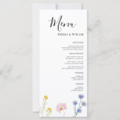 Romantische Botanische Wildflower Wedding Menu Kaa (Voorkant)
