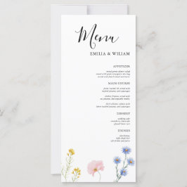 Romantische Botanische Wildflower Wedding Menu Kaa